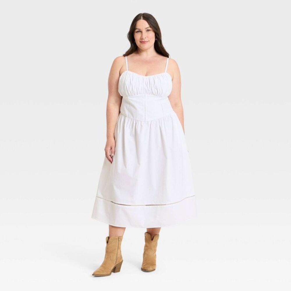 Women's Corset Midi Dress - A New Day White 1X